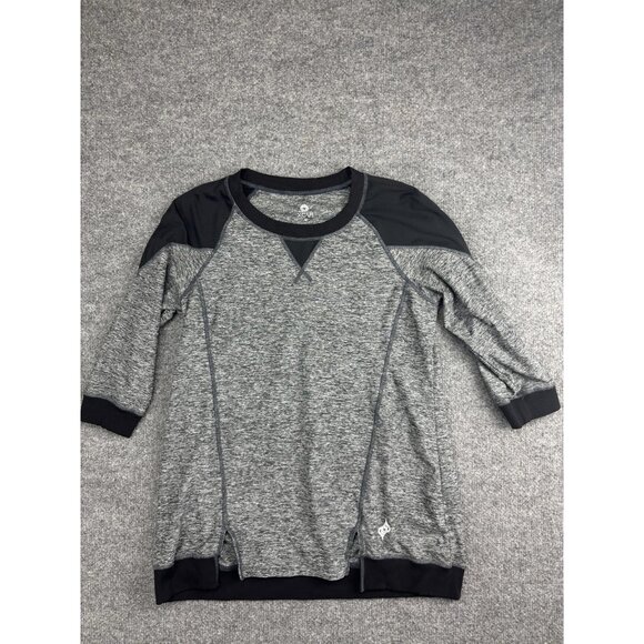 XCVI Sweater Womens Medium Gray Black Raglan Sleeve Pullover Athletic Mesh Trim - Picture 1 of 6